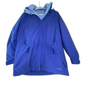 Women’s Vintage L.L. Bean Blue Hooded Rain Jacket with Fleece Lining Size Large